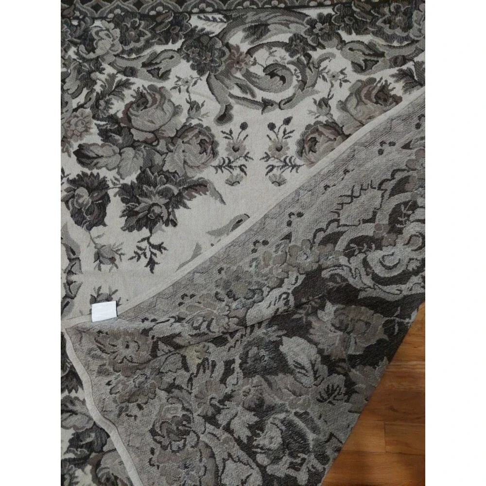 Woven Chenille Beige Brown Baroque Square Floral Throw W/ Tassels 56x56 By OPERA